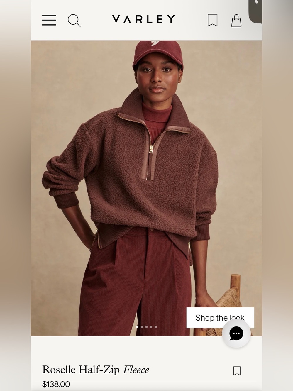 NWT Varley Roselle Half-Zip Fleece - Chocolate Brown Size XS
